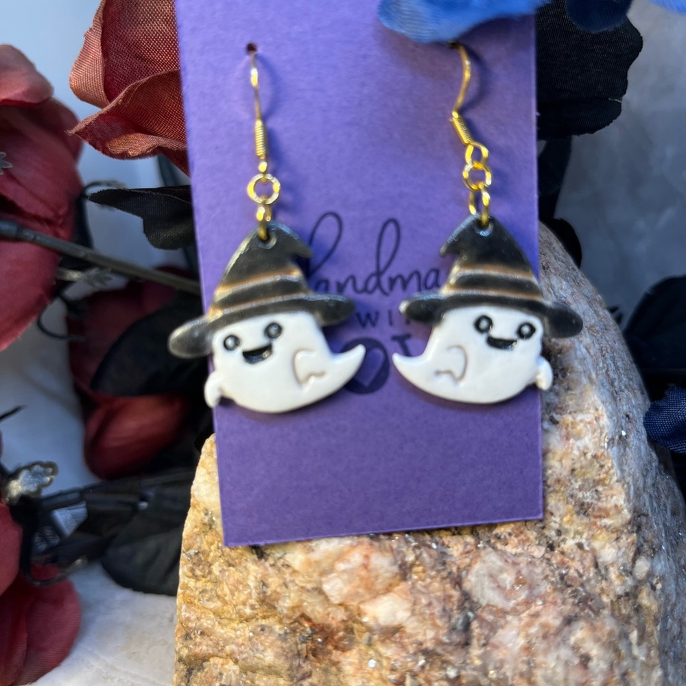 Ghost Earrings with Witch Hat